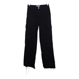 Zara Black Cargo Rigid Denim Jeans Utility Womens Size 0 Frayed Raw Hem Cotton
